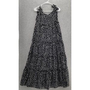 CDM Women's Maxi Dress Tiered Black White Size Small Tie Shoulder Scoop Neck